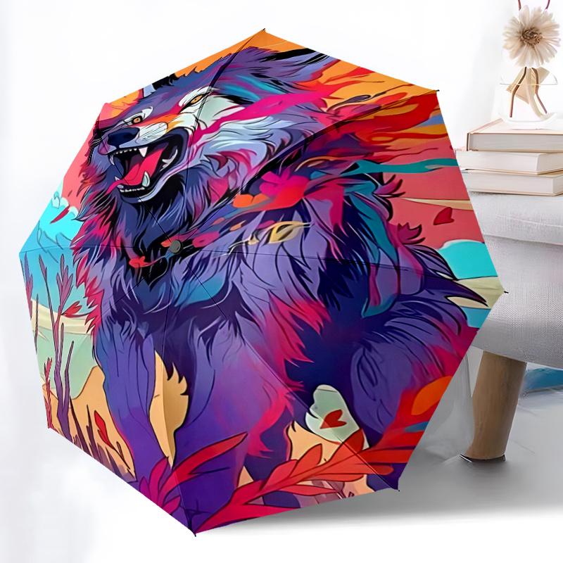 1pc Colorful Wolf Print Umbrella Automatic Opening/Closing, Foldable Design, Outdoor Use, Festival Gift for Fans & Travelers.R025
