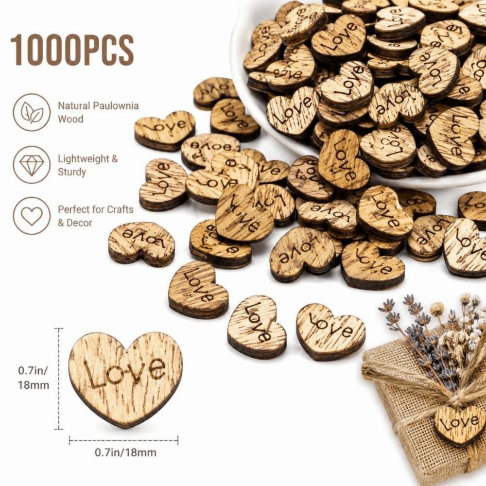 1000pcs DIY Craft Wooden Heart Confetti Natural Wood Natural Craft Wooden Heart For Party Supplies