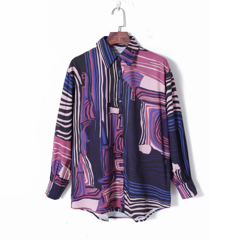 

2023 Женская весенняя одежда Мода K-стиль Лоскутное шитье Контрастный цвет Полоски Элегантный лацкан Однобортная Свободная С длинными рукавами Рубашка Deep Powder Stripes XS