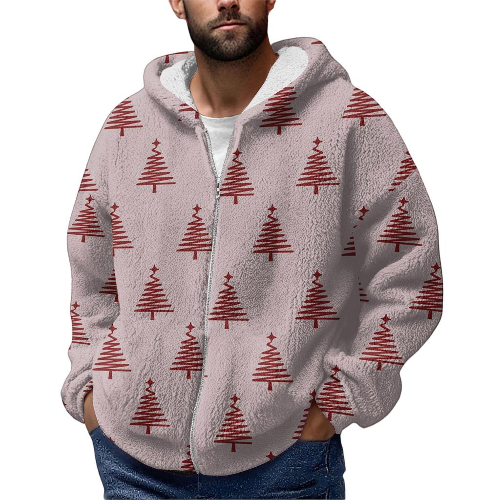 Men'S Winter Zipper Hooded Fleece Sweatshirt With Patch Pocket Casual Jacket