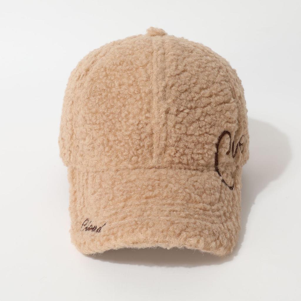 Lamb-Wool Baseball-Caps Adjustable,Teddy-Fleece Baseball Hat,Winter Hat Ponytail Hole for Women Outdoor Travel