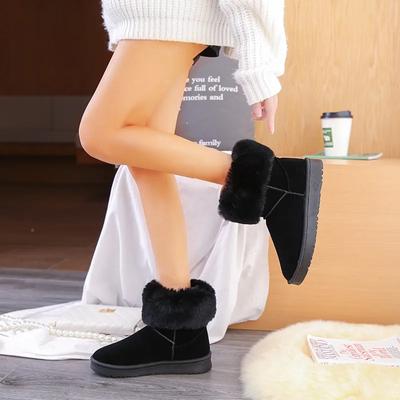 Fashion Platform Ladies Snow Boots Mid Calf Black Female Shoes Half High Chunky Suede Elegant with Low Heels Round Toe Boot Plush Gothic