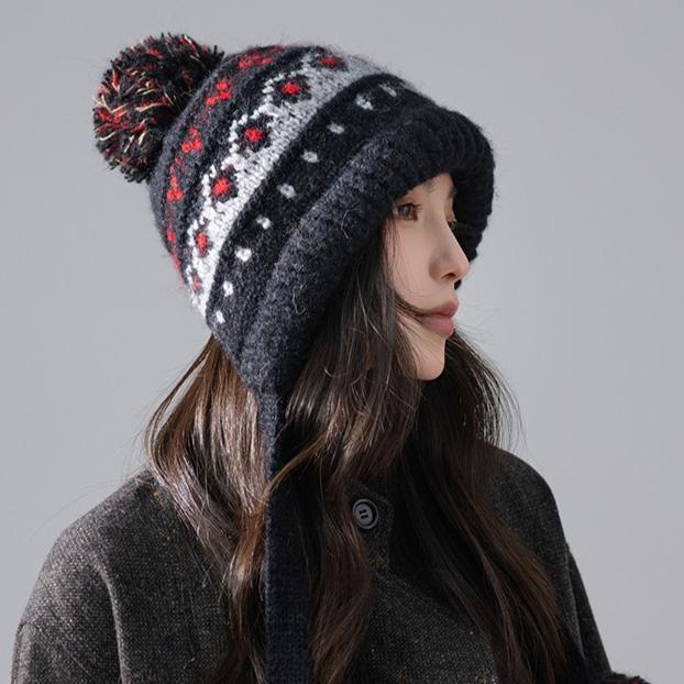 Bandage Red Hat Women's Autumn and Winter Retro Knitted Wool Hat Outdoor Thermal Bald Hat