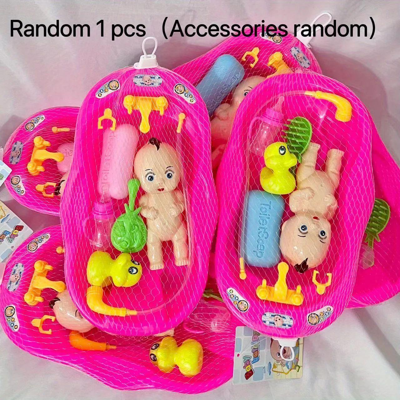 

Realistic Baby Doll Bath Toys Little Newborn Doll Bath Set with Bathtub Shower Accessories Soap Duck Bottle for Kid Pretend Play розовый