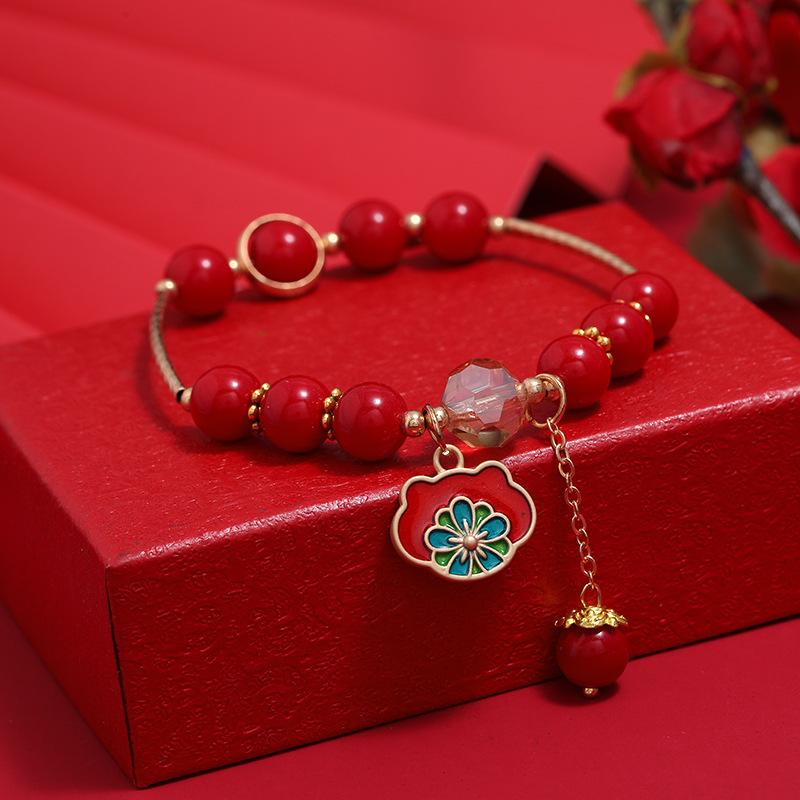 Niche design new exquisite bracelet retro red crystal simple and versatile student creative round bracelet female