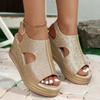 Bling Gold Sequin Wedges Sandals for Women Hollow Out Peep Toe Platform Sandles Woman Summer Back Strap Thick Sole Roman Shoes