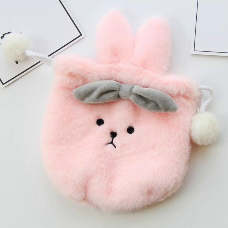 1pcs Cute Cartoon Shape Coin  Bag Women Girl Plush Rabbit Ear Mini Storage Bag Drawstring Pouch