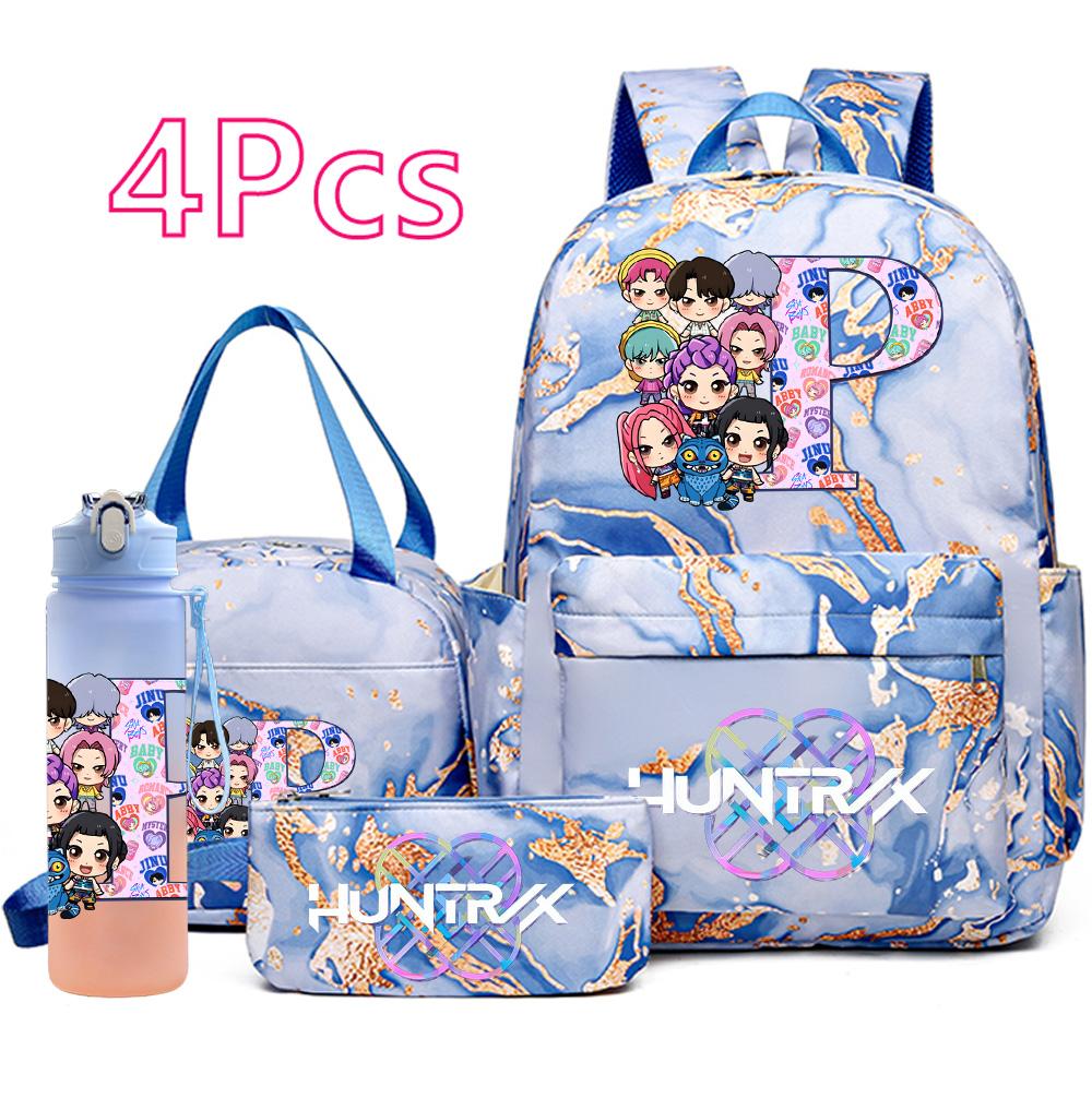 4Pcs/set K-Pop Printed Backpack Handbag Pencil Case 750Ml Water Bottler for Teenager Boy Girl Schoolbag Student Kid Gift Large Capacity Bookbag