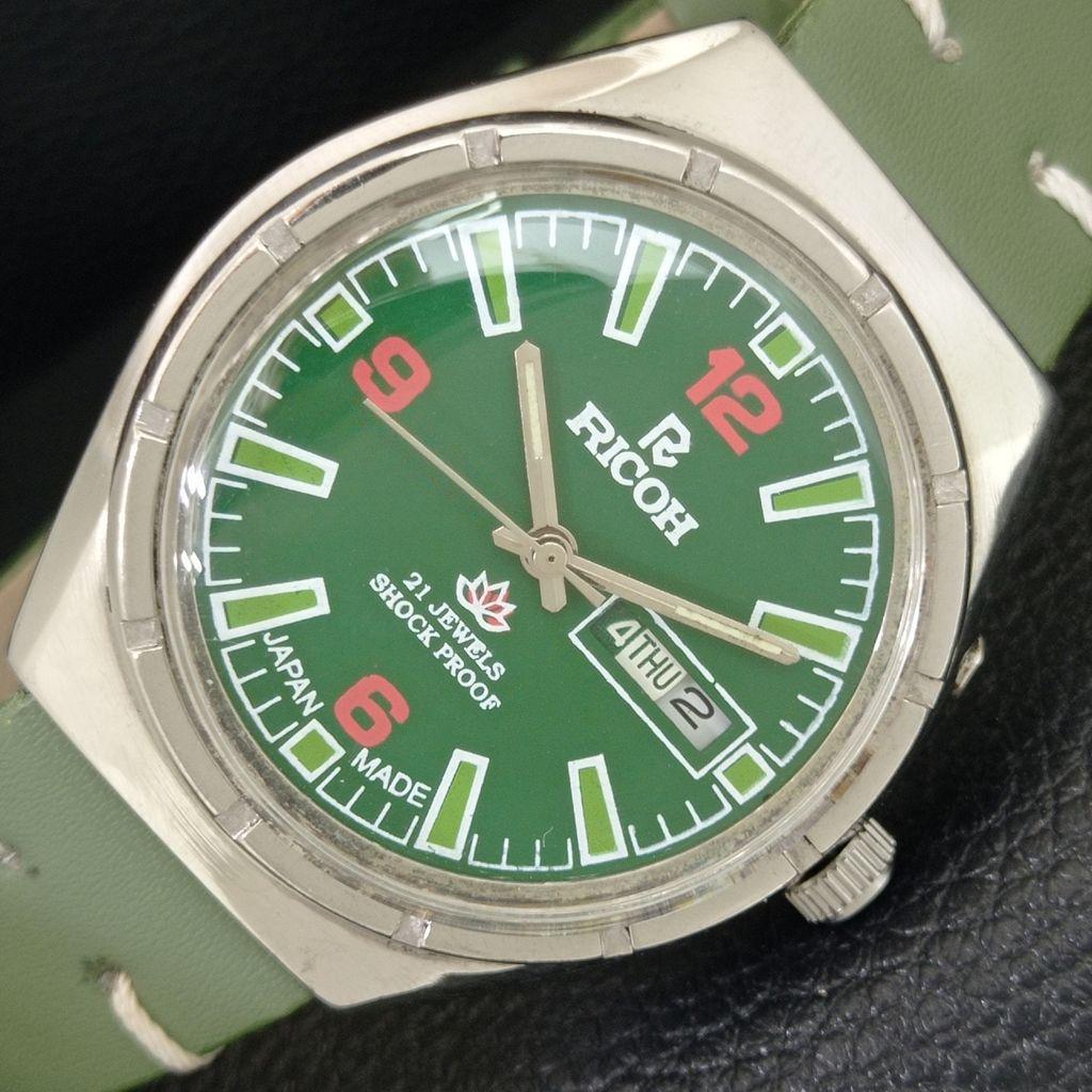 

AUTOMATIC VINTAGE RICOH R31 JAPAN MENS GREEN COLOR DIAL WATCH a707676-1