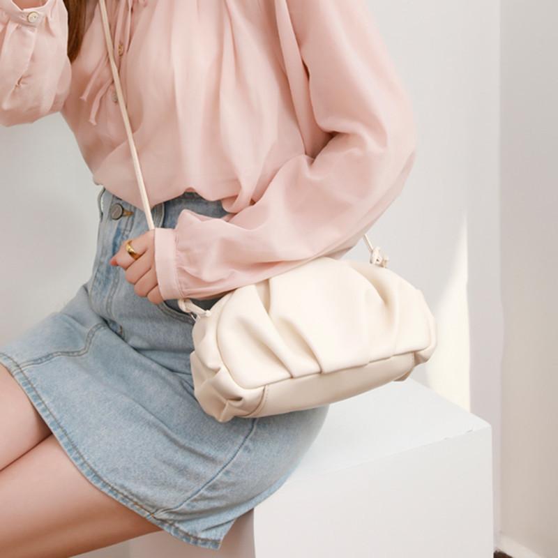 Niche Design Pleated Underarm Bag for Women, Summer Leather Crossbody Cloud Bag