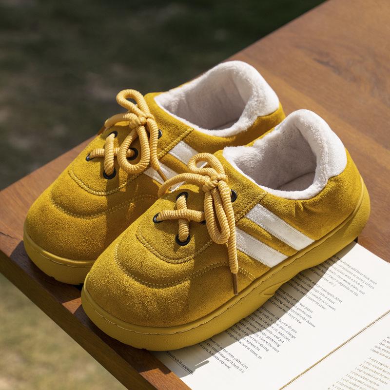 New Korean version striped all-inclusive heel cotton shoes autumn and winter household velvet warm and non-slip shoes and cotton shoes outside