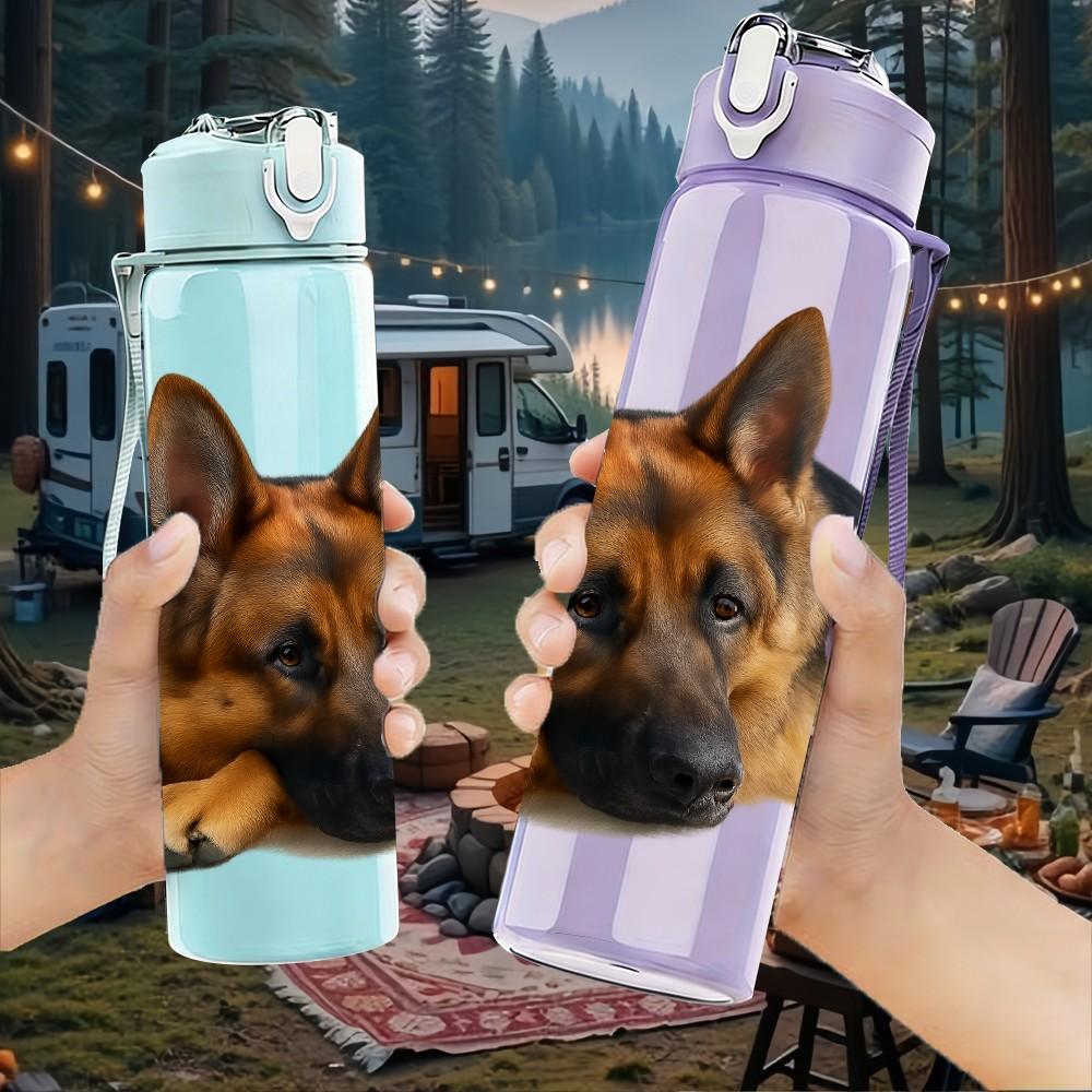 1PC Alert German Shepherd Dog 750ml Color Plastic Sports Water Bottle Leakproof Flip Straw Lid Suitable for Sports Office Home Use
