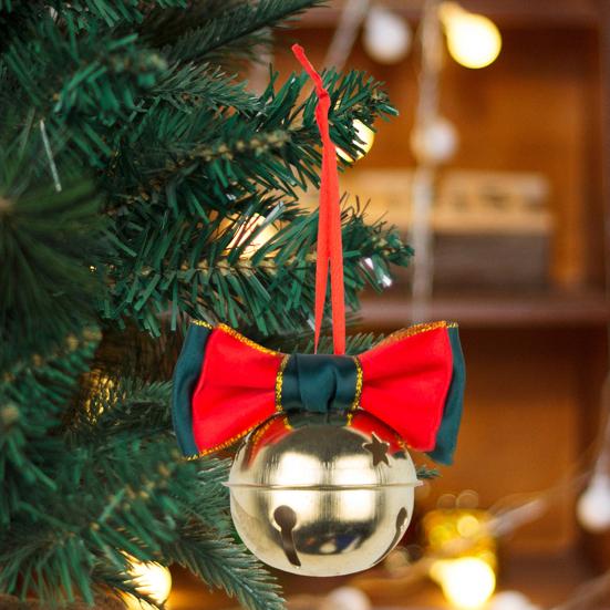1/4Pcs Christmas Bell Decorations Red Velvet Bowknot Decor Bell with Star Hollow Design Festive Atmosphere Outdoor Decoration