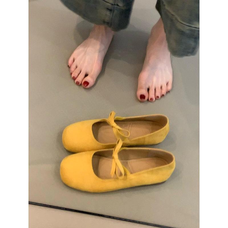 Bow ballet shoes women's word with round head Mary Jane shoes French light mouth small single shoes