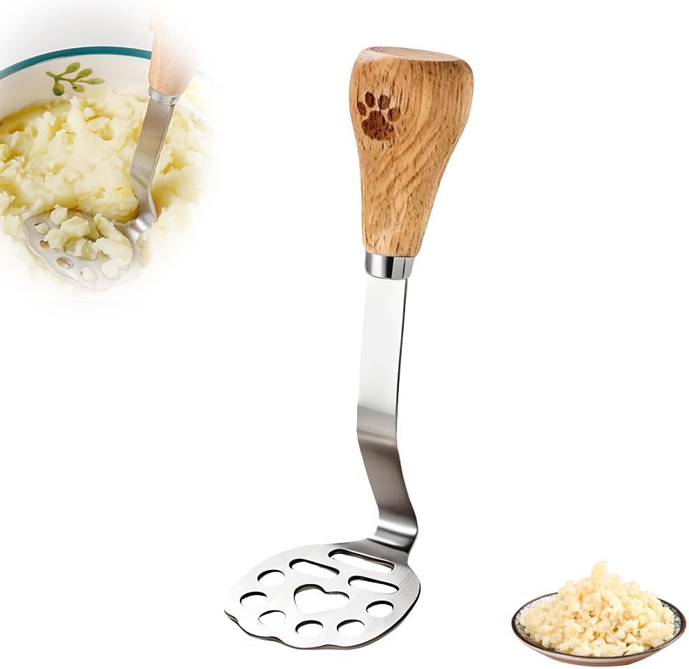 High Performance Mini Masher Set, Stainless Steel Potato Smasher Tool with Wooden Handle, Small Food Masher for Potatoes, Beans, Meat, Vegetables
