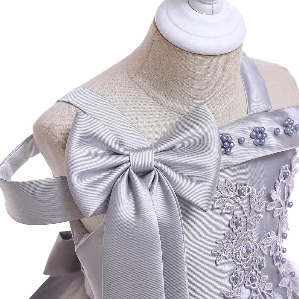 Girls' Off-Shoulder Spaghetti Strap Beaded Flower Princess Wedding Dress