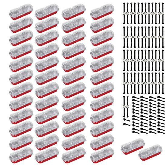 20/50Pcs Mini Loaf Pans Tin Foil Clear Snap-On Lids Pans with Disposable Aluminum Reusable Rectangle Foil