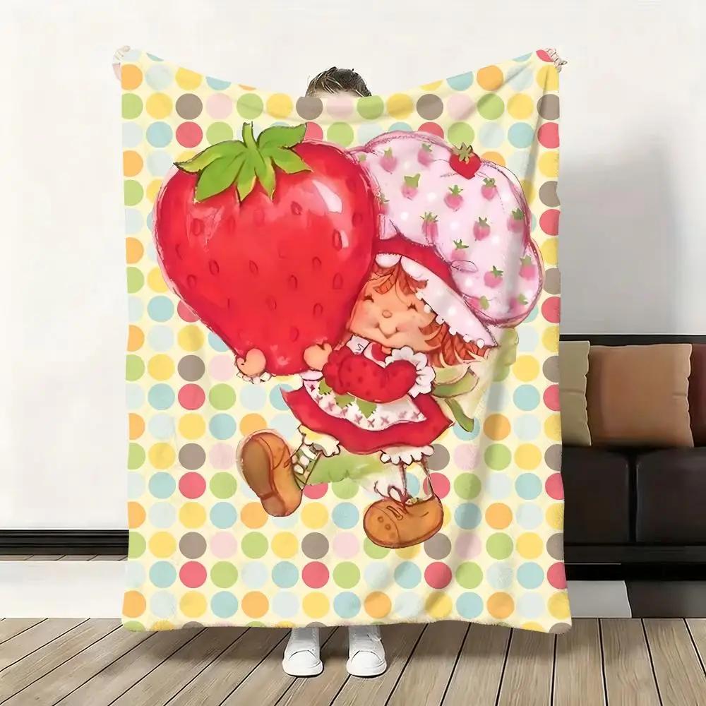 Coperta morbida in flanella a forma di torta alla fragola, calda, delicata sulla pelle, oversize per divano, letto, ufficio, inverno