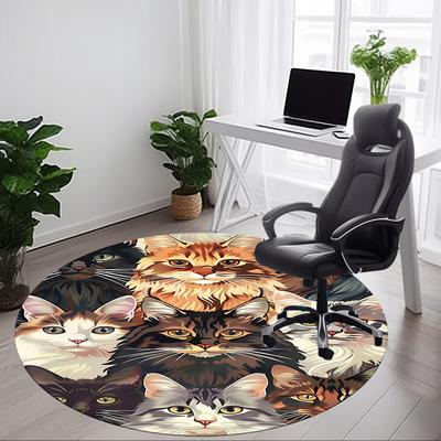 1pc Cat Faces Office Round Rug, Carpet for Office, Gaming, Lightweight Round Floor Mat Yy260208080