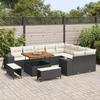 Canapé de jardin de 12 pièces avec coussins en Rattan Poly Noir Acacia, Ensemble de salle à manger de jardin 3 pièces 3363985