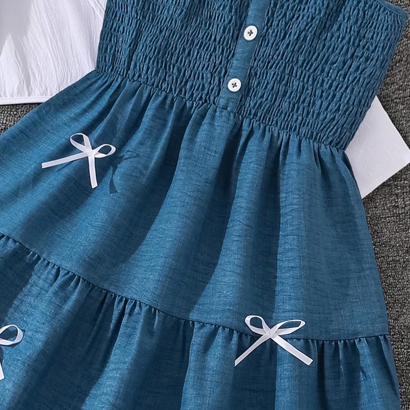2-12Y Girls' Set Spring New Arrival Sweet Spaghetti Strap Dress + Long Sleeve Jacket Set