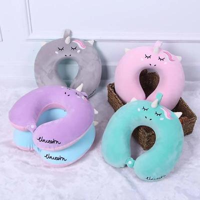Portable Unicorn U Shaped Travel Pillow Car Air Flight Inflatable Pillows Neck Support Headrest Cushion Soft Memory Foam