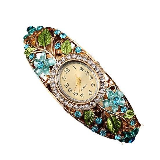 

Yousheng Women Flower Bangle Watch Rhinestone Round Dial Quartz Movement Classic Casual Formal Dress Wide Bangle Wristwatch Fashion C