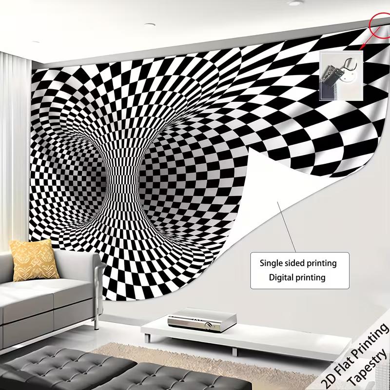 

2D Black White Checkerboard Tunnel Optical Illusion Photography Background Cloth 47.2x31.5inch/120*80cm