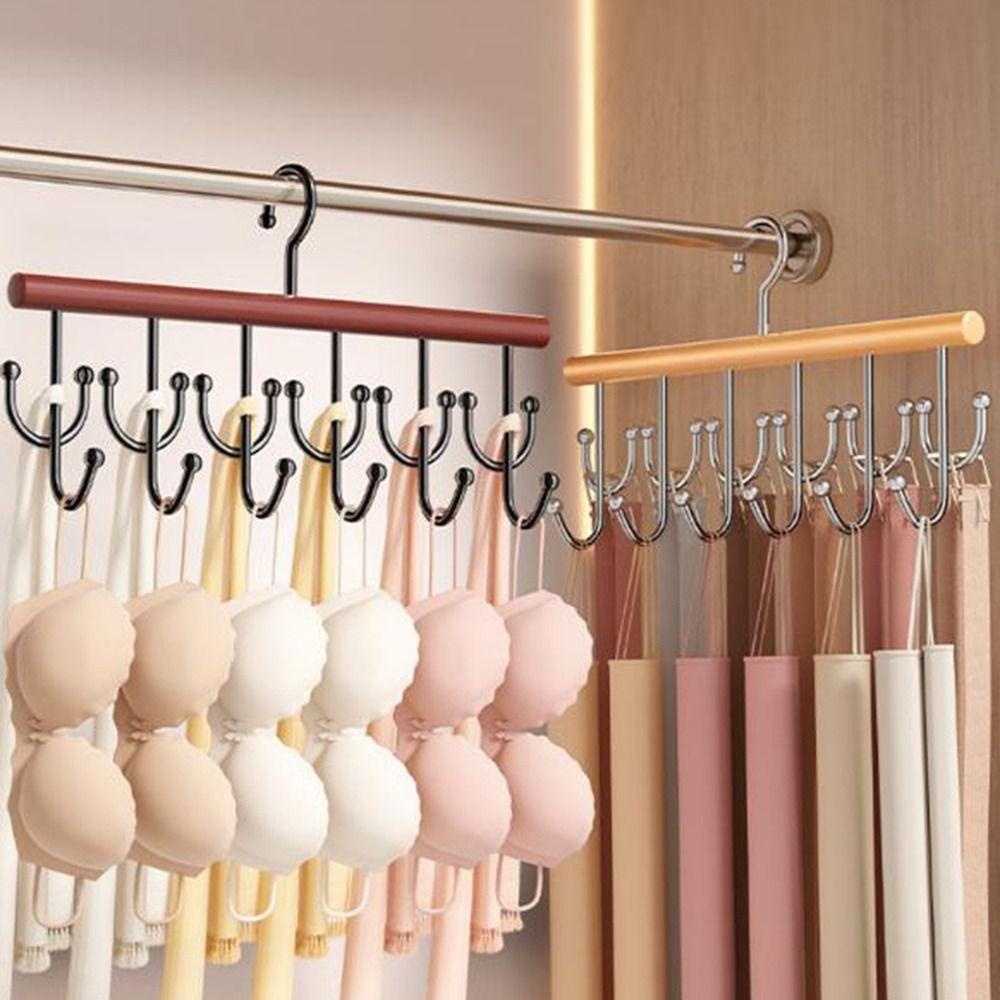 Wall Mounted Wooden Sling Hanger Large Capacity Space Saving Camisole Clothes Hanger with 18 Hooks 360 Degrees Rotating