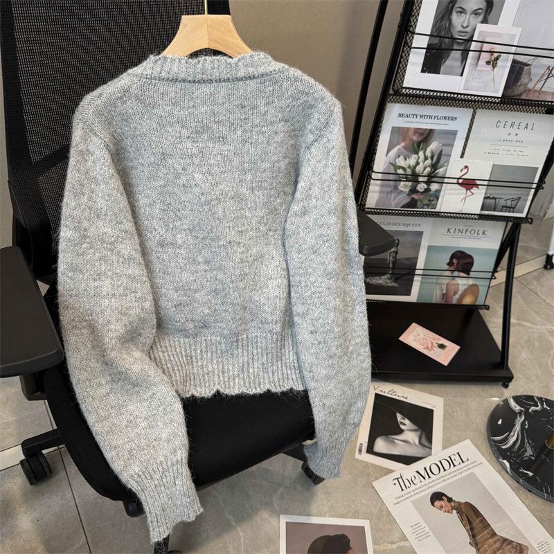 Design Sense Bow Casual Versatile Sweater Jacket Women's New Spring and Autumn Lace Knitted Cardigan Top Trendy