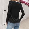 Women's Casual Fashion U-neck Contrast Color Long Sleeve Button T-shirt