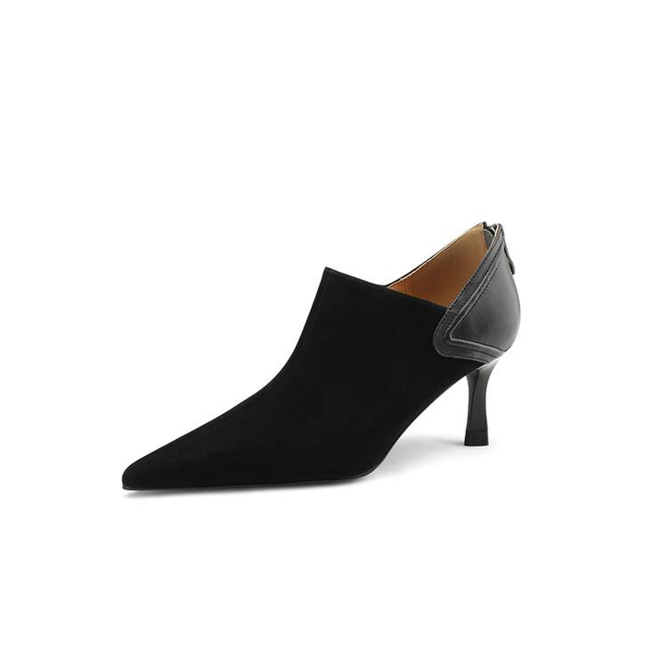 

Fashion 2025 Spring Women Ankle Boots Sheep Suede Shoes Pointed Toe High Heel Shoes Women Autumn Thin Heel Boots for Woman botines mujer 34 чёрный