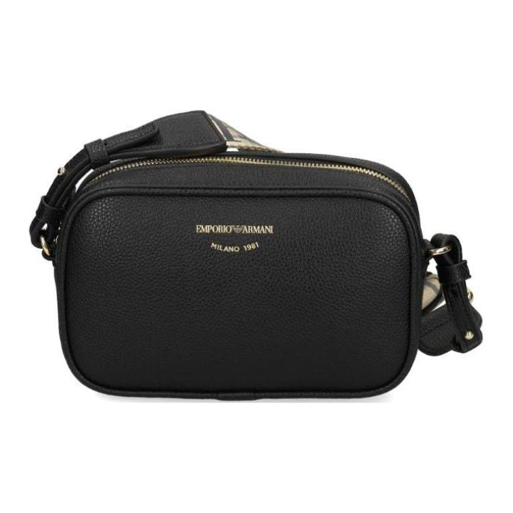 Emporio Armani Classic Printed Logo Faux Leather And Polyurethane Shoulder Crossbody Bag Unisex bags Black EW000-537AF-12103