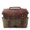 Vintage Oil Waxed Canvas with Crazy Horse Leather Briefcase European-American Men'S Bag Vintage Single Shoulder Crossbody Tote