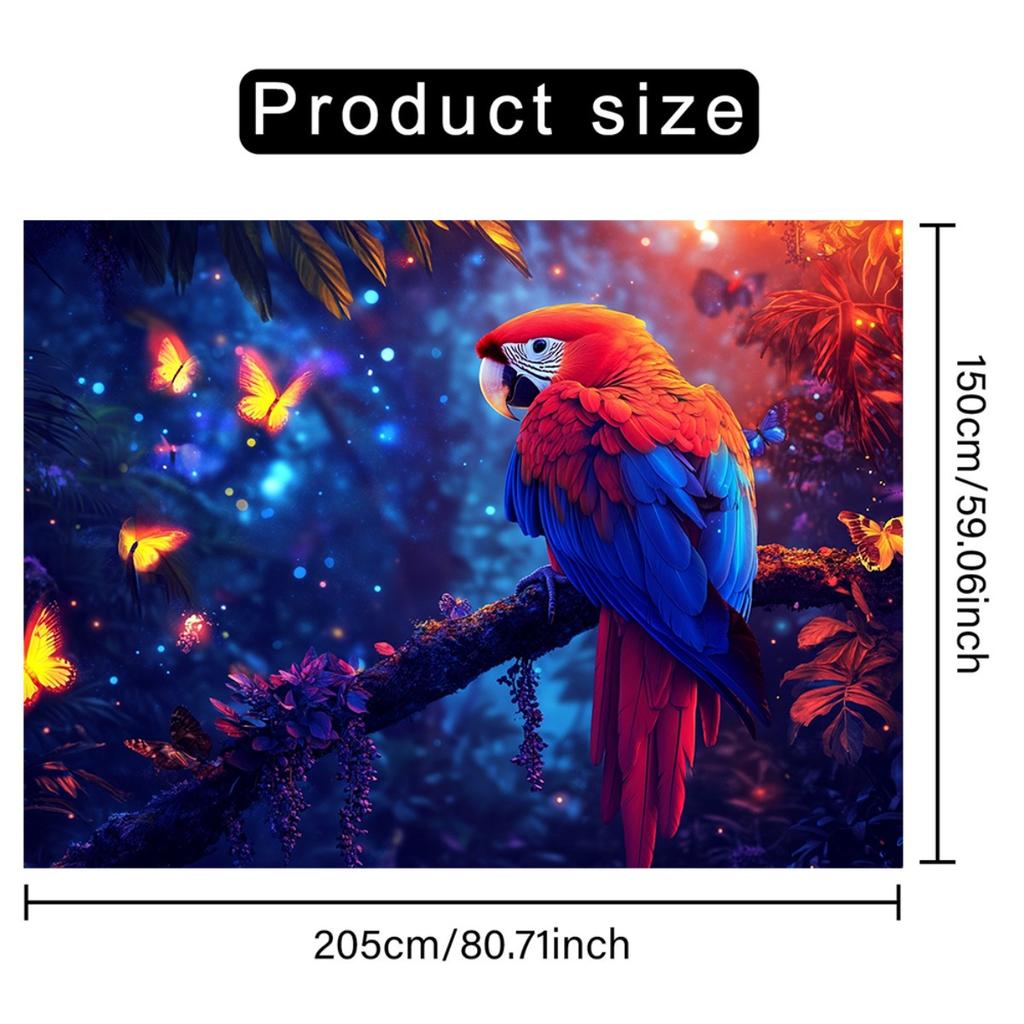 Vibrant Parrot Butterfly Jungle Night Tapestry Fantasy Wildlife Art Exotic Bird Lovers Home Decor Magical Forest Theme