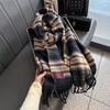 Autumn and Winter Scarf Women's Winter Double sided Plaid High End Tassel Thickened Warm Plum Sauce Purple Scarf