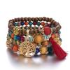 A 4-piece Set Of Fashionable Bohemian Multi-layer Life Tree Rosewood Beaded Bracelet From Europe And America.