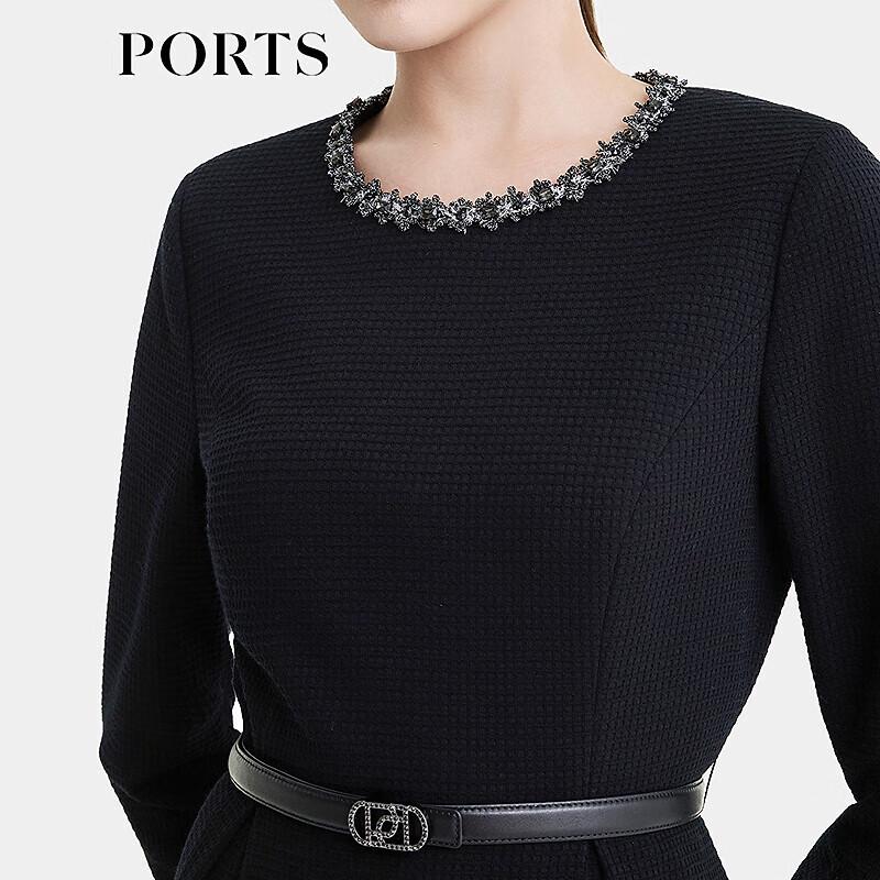 PORTS Women's 2024 Autumn/Winter Elegant Beaded Cinched-Waist Dress