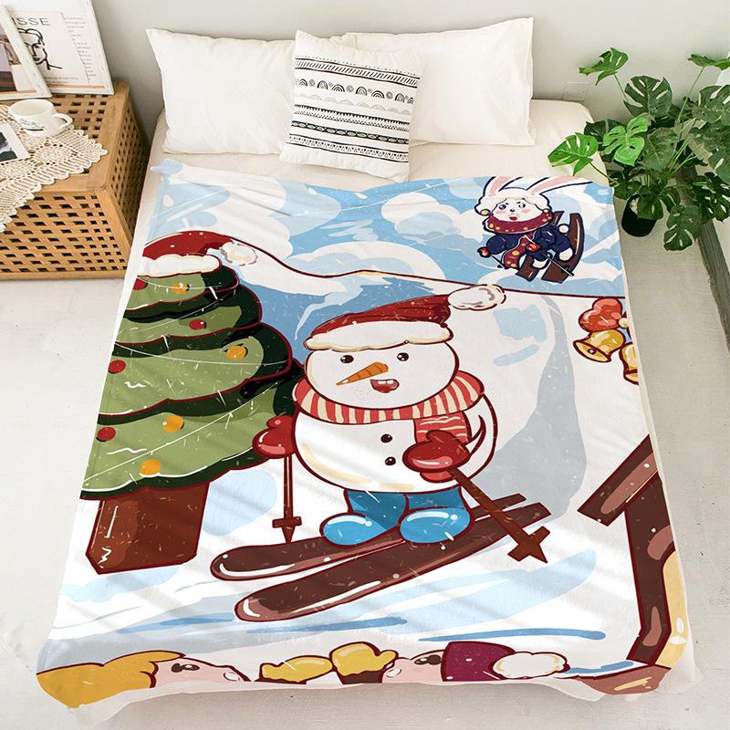 Christmas Flannel Blanket Printed Office Nap Throw Winter Warm Blanket for Desk Home Use