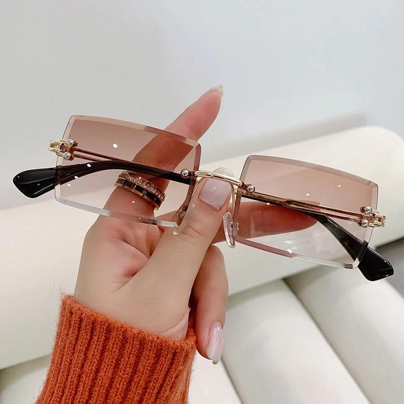 

Luxury Brand Rectangle Ladies Sunglasses Women Rimless Square Sun Glasses For Women Men Color Gradient 1PC