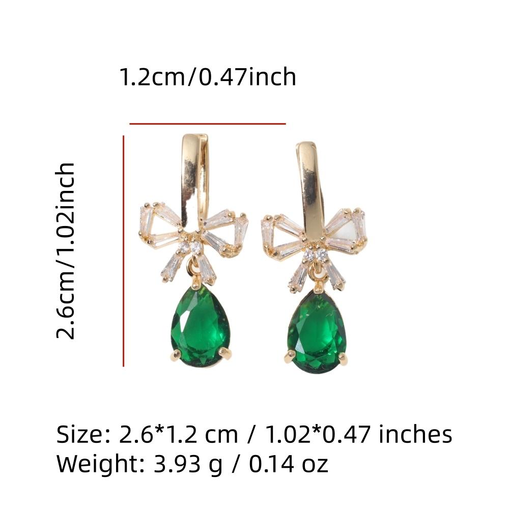 1 Pair Fashion Bow with Water Drops Zirconia Dangle Earrings for Women Golden Earring Jewelry Party Accessories