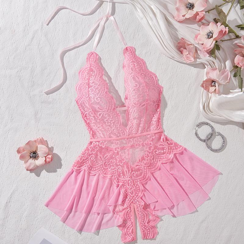 Sexy Backless Nightgown Crotchless Bodysuit Teddy Babydoll Dress Deep V Open Bra Porn Underwear Set Erotic Costume Sexy Lingerie