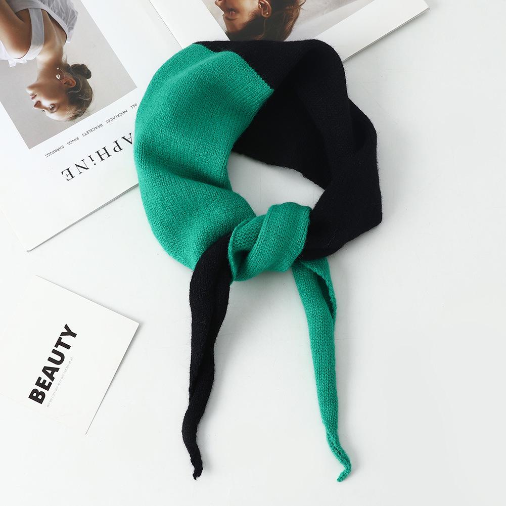 2024 Herbst/Winter Damen Koreanischer Stil Gestrickter Dreiecksschal - Farbblockiert, Warm, Allround-Schal