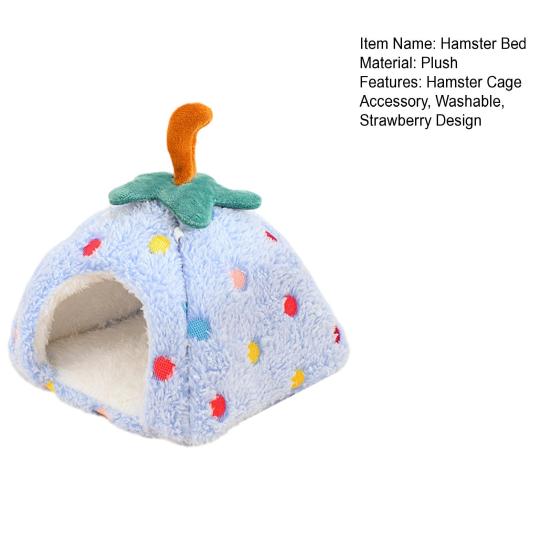 Comfortable Pet Sanctuary Plush Strawberry Hamster Bed, Soft Winter Warm Hideout, Cute Cozy Enclosed Cave Bed for Gerbil, Sugar Glider,