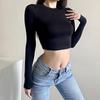 O Neck Solid T Shirt Basic Long Sleeve Women T-shirt Casual Tank Top Slim Female Crop Top Fashion