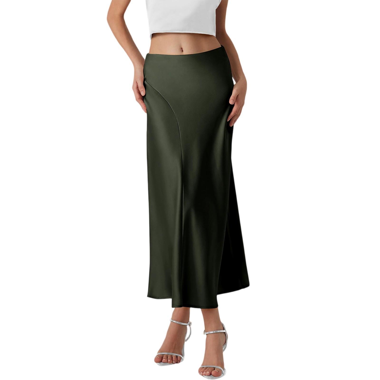 

Women s Fashion Solid Color Skirt Mid Length Skirt XXL винний