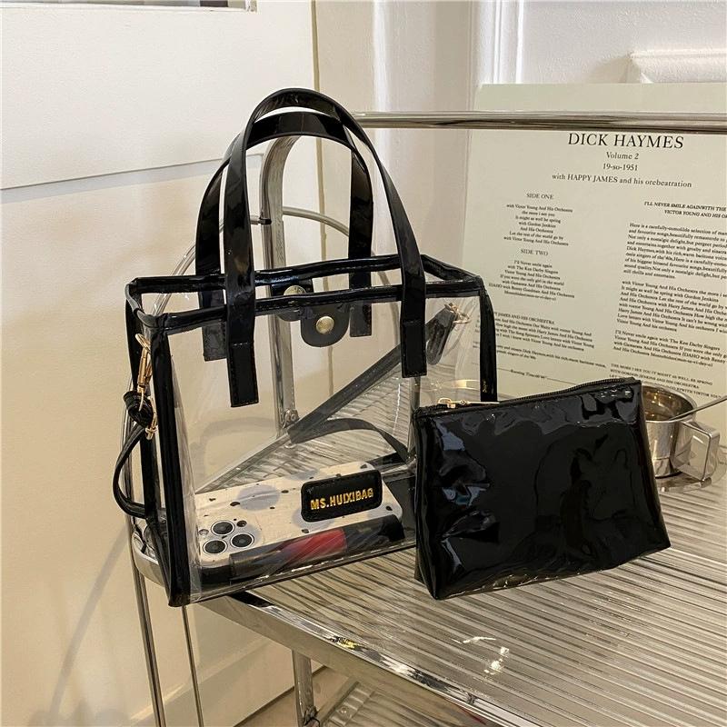2 szt. Przezroczysty zestaw toreb PVC  Modna torebka crossbody typu jelly  Wodoodporna letnia torba plażowa z wewnętrzną saszetką