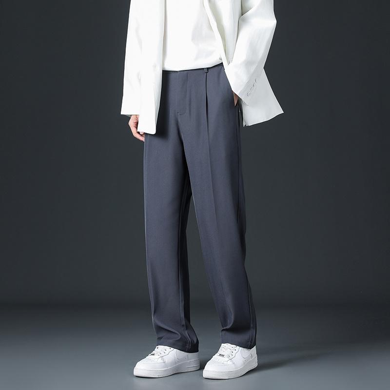 Frühling Sommer Koreanischer Preppy-Stil Lässige Lockere Anzughose Herren Einfarbig Knopf Reißverschluss Taschen Mode Vielseitig Gerade Hose