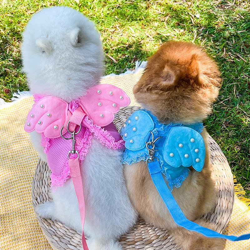 Pearl angel princess dog cat chest strap dog chest strap cat leash pet supplies spring and summer breathable