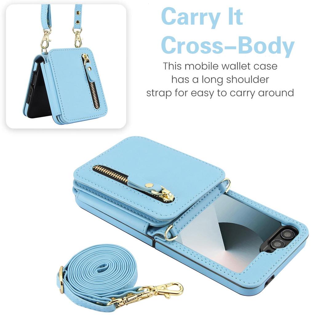 Elegant Foldable Crossbody Case for Samsung Z Flip 7 with Zipper Coin Purse and Card Holder